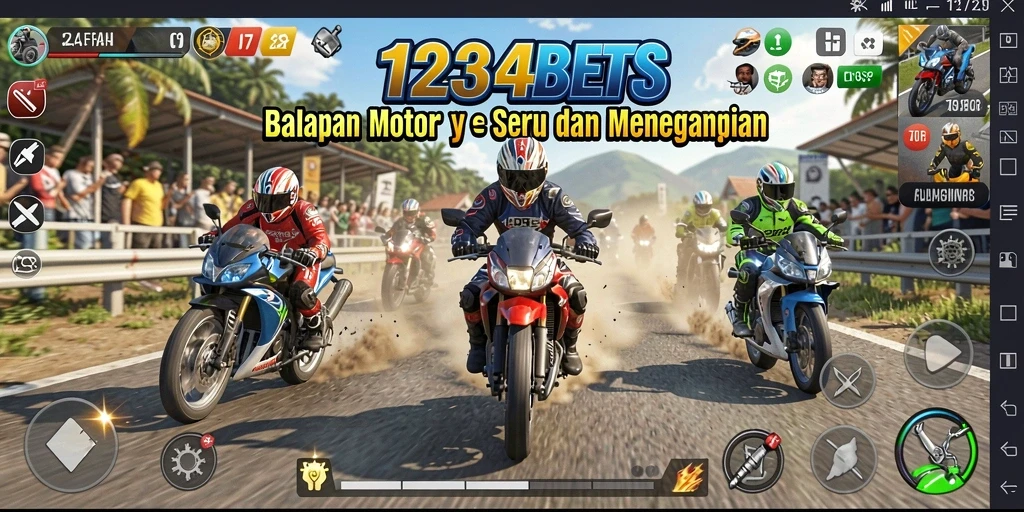 Screenshot gameplay 1234BETS yang menunjukkan balapan motor yang seru.