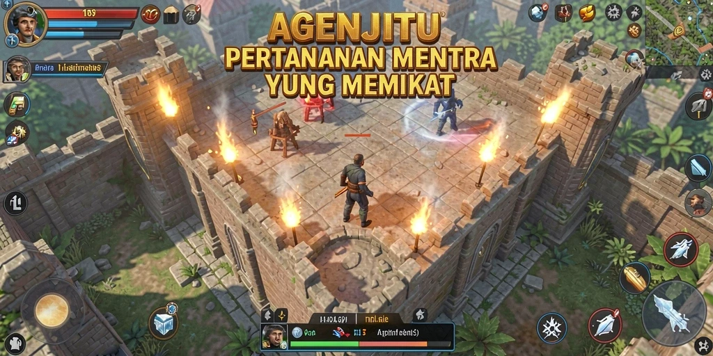 Tampilan gameplay intens membangun menara di AGENJITU.