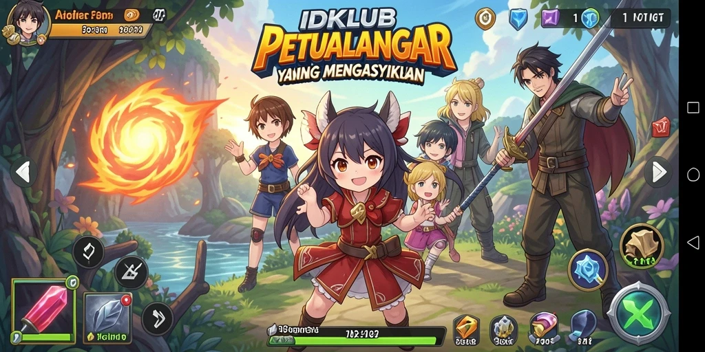 Tampilan gameplay <strong>IDKLUB</strong> dengan karakter anime yang dinamis dan menarik.