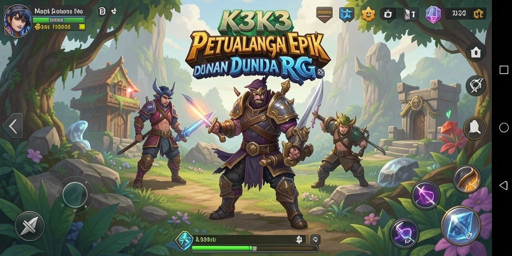 Tampilan gameplay K3K3 dengan pertempuran seru dan karakter yang menawan.