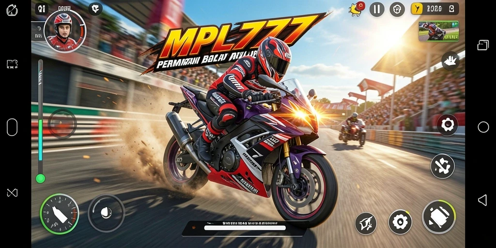 Tampilan screenshot MPL777 dengan aksi balap motor yang mendebarkan.