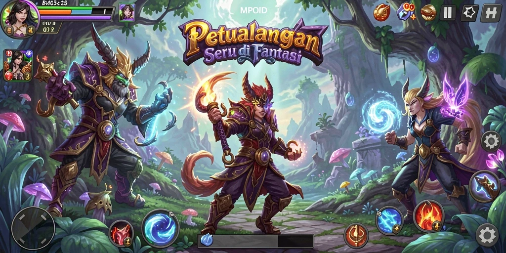 Tangkapan layar gameplay MPOID menampilkan petualangan seru di dunia fantasi.