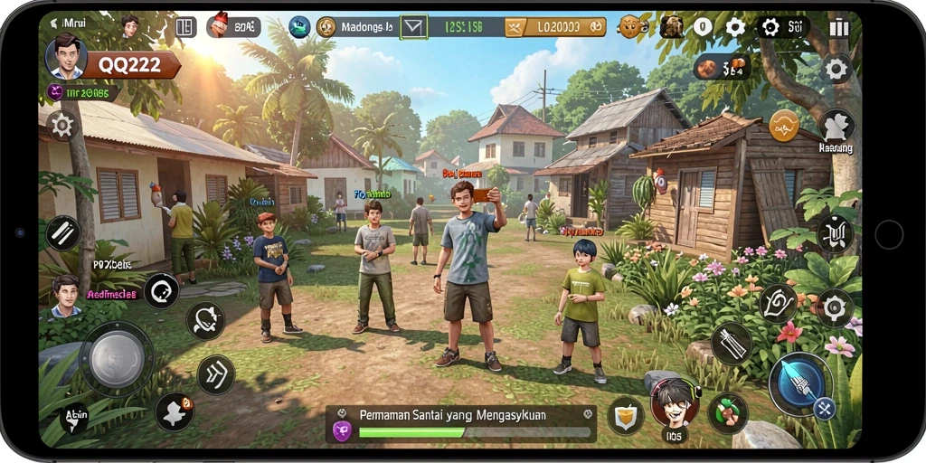 Tangkapan layar dari QQ222 menunjukkan gameplay yang ceria dan penuh warna.