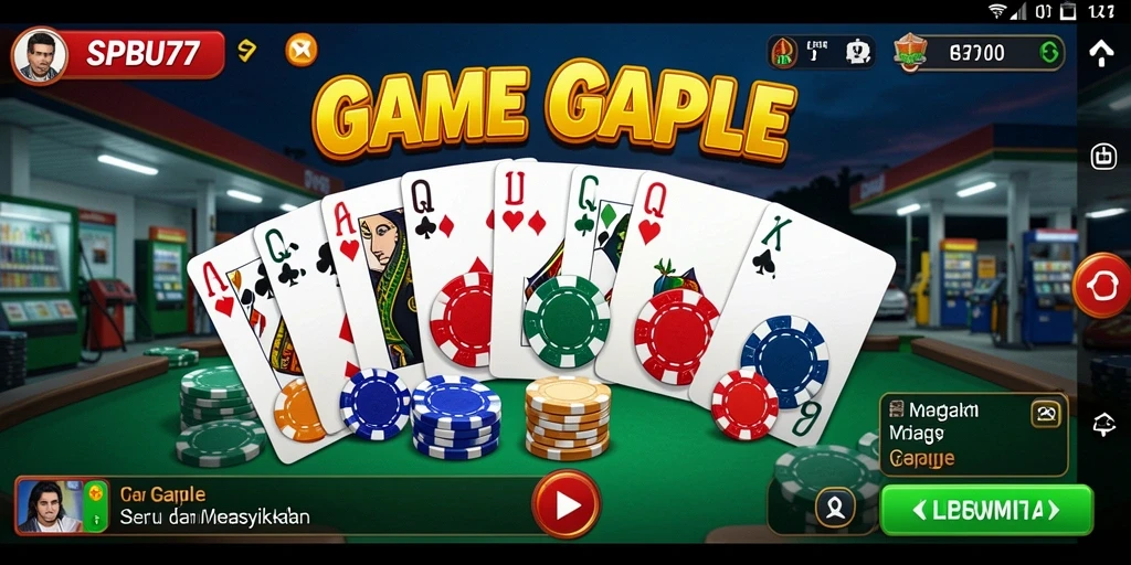 Screenshot gameplay seru dari SPBU77 menampilkan suasana bermain Gaple.