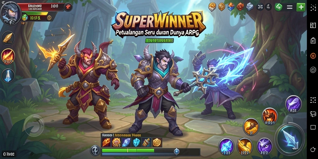 Tampilan utama gameplay SUPERWINNER memperlihatkan aksi seru di dunia ARPG.