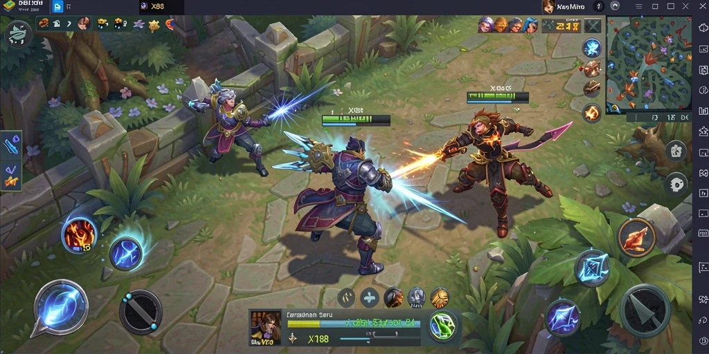 Gameplay intens X88 dengan pertarungan strategis antara karakter.